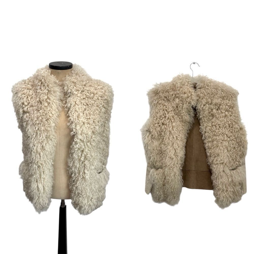 VINTAGE Curly Mongolian Fur double sided vest with pockets - Picture 3 of 7